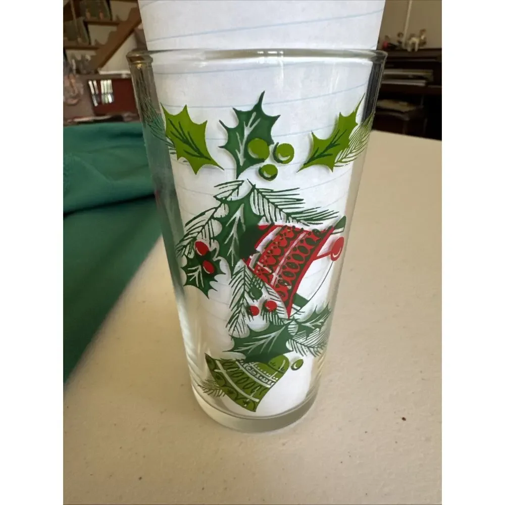 Hazel Atlas Bells & Holly 12 oz. Replacement Glass Tumbler 1970's
